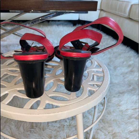 Red Leather Etienne Aigner Sandals Sz 7.5 - Picture 4 of 6